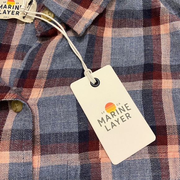 Marine Layer Meadow Button Down Blue Plaid Shirt Size S NWT - Picture 4 of 11